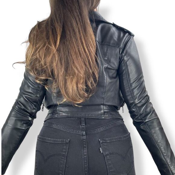 ALLSAINTS Balfern Biker cropped black sheep leather motorcycle jacket - Picture 14 of 16